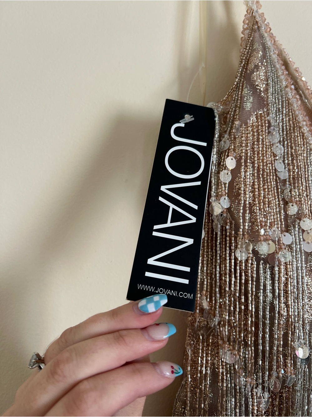 Beaded Fringe Sequin Cocktail Dress - Gold and Blush - Picture 4 of 4
